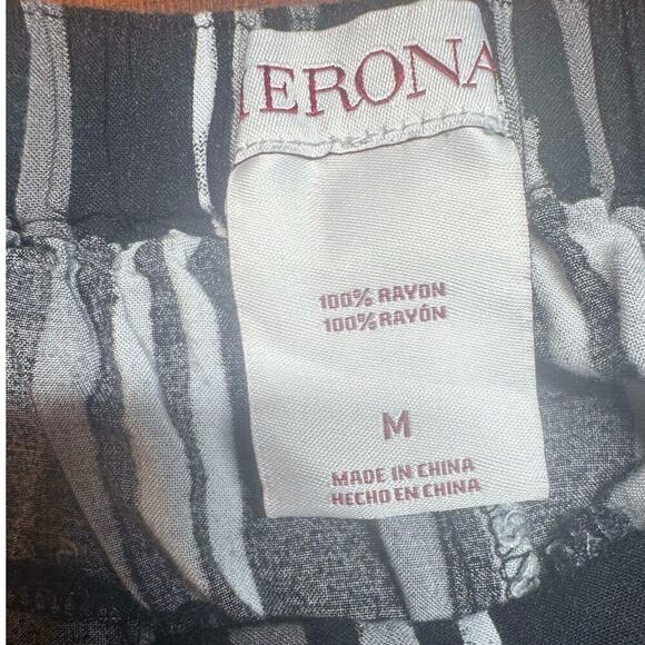 Merona Wide Leg Striped Boho Pants Light Weight Black White Gray Size Medium - Picture 4 of 5